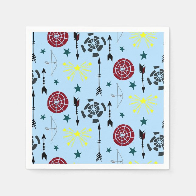 Blue Archery Bows Arrows and Targets Napkin (Front)