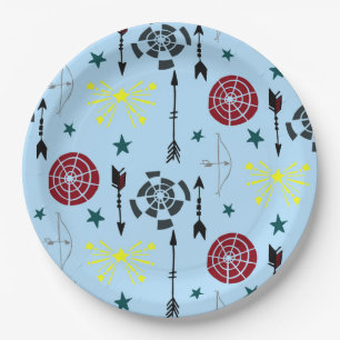 Blue Archery Bows Arrows and Targets Paper Plate
