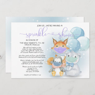 Blue Arctic Animals in Masks Sprinkle Shower Invitation