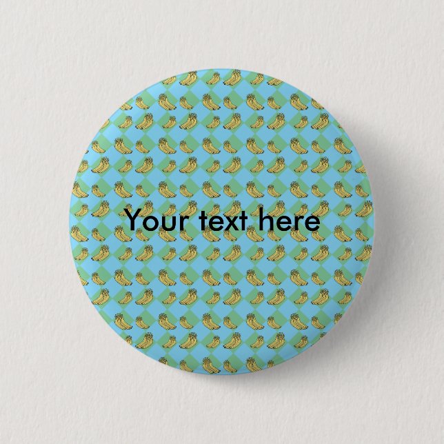 Blue argyle banana pattern 6 cm round badge (Front)