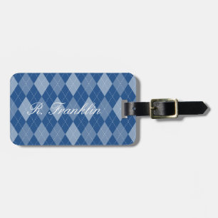 Blue argyle diamond pattern travel luggage tag
