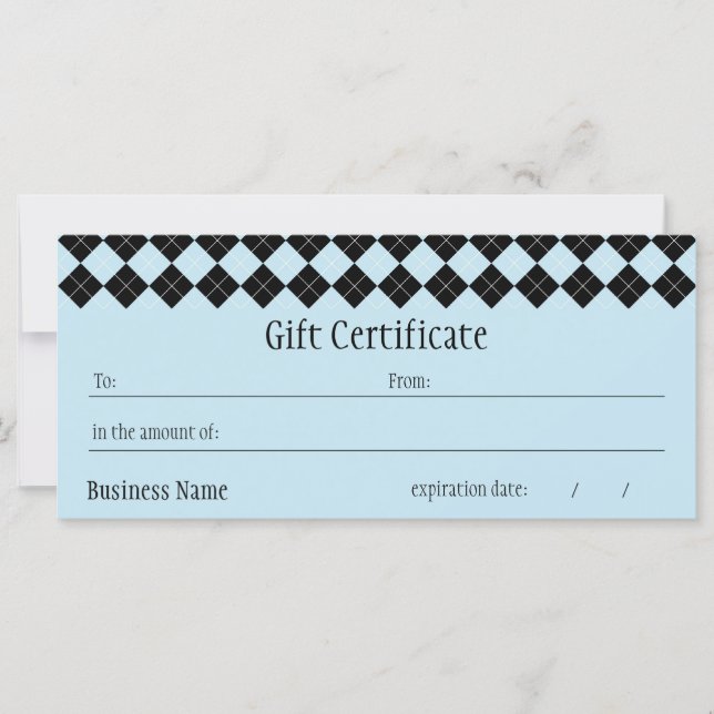 Blue Argyle Gift Certificate (Front)