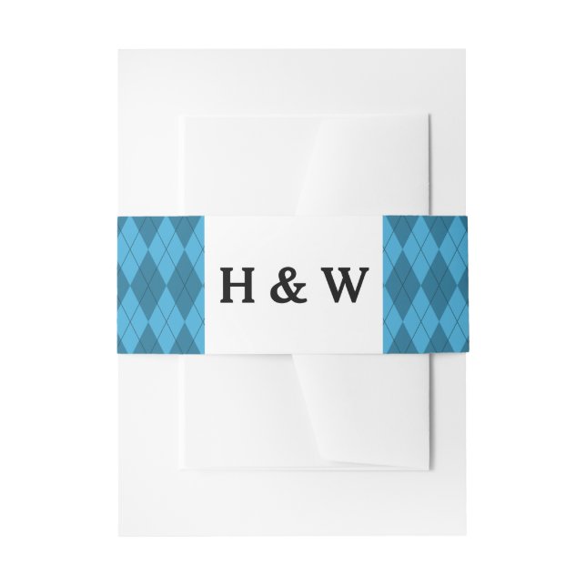 Blue Argyle Invitation Belly Band (Front Example)