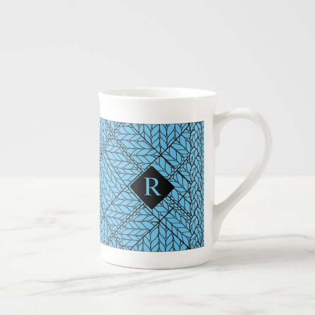 BLUE ARGYLE KNIT Bone China Mug + Text II  (Right)