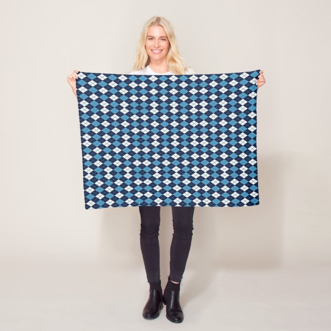 Blue Argyle Pattern Sherpa Fleece Blanket (In Situ)
