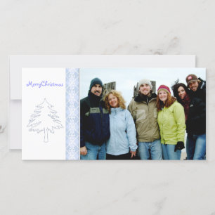 Blue Argyle Pine Tree & Snowflake Merry Christmas Holiday Card
