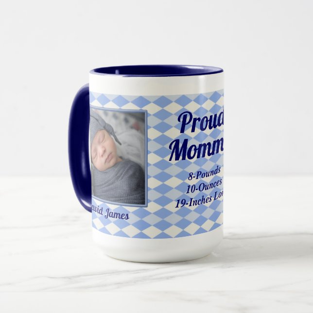Blue Argyle Proud Mummy 2 Photo Mug (Front Left)