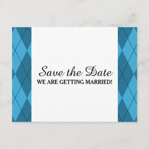 Blue Argyle Save the Date Postcard