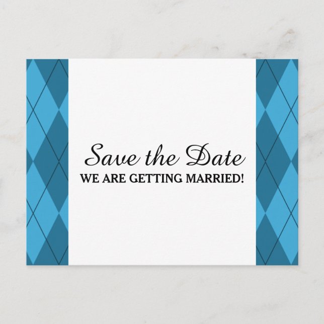 Blue Argyle Save the Date Postcard (Front)