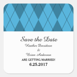 Blue Argyle Save the Date Stickers