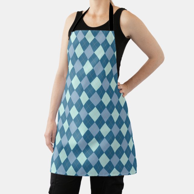 Blue Argyle Vintage Pattern Apron (Insitu)