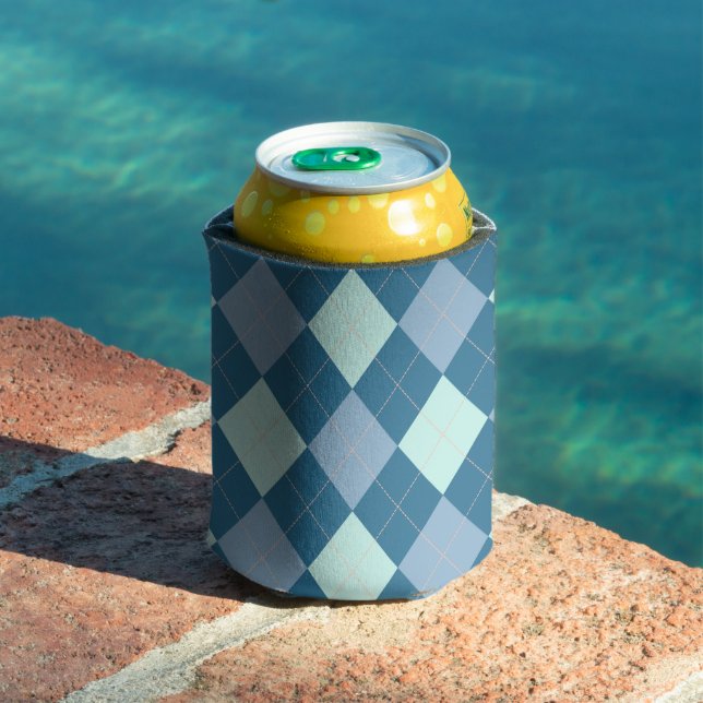 Blue Argyle Vintage Pattern Can Cooler (In Situ Pool)