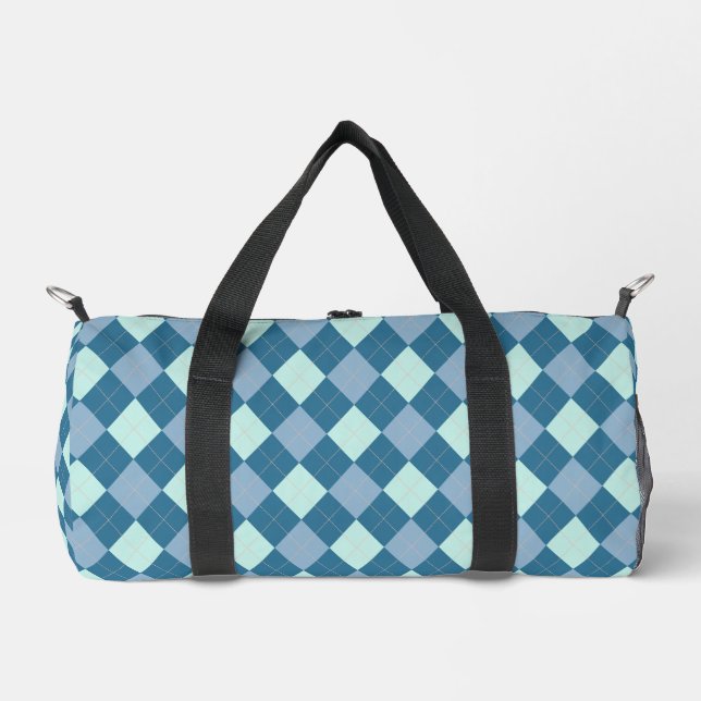 Blue Argyle Vintage Pattern Duffle Bag (Front)