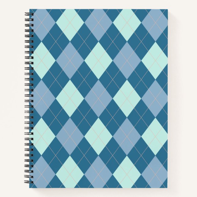 Blue Argyle Vintage Pattern Notebook (Front)