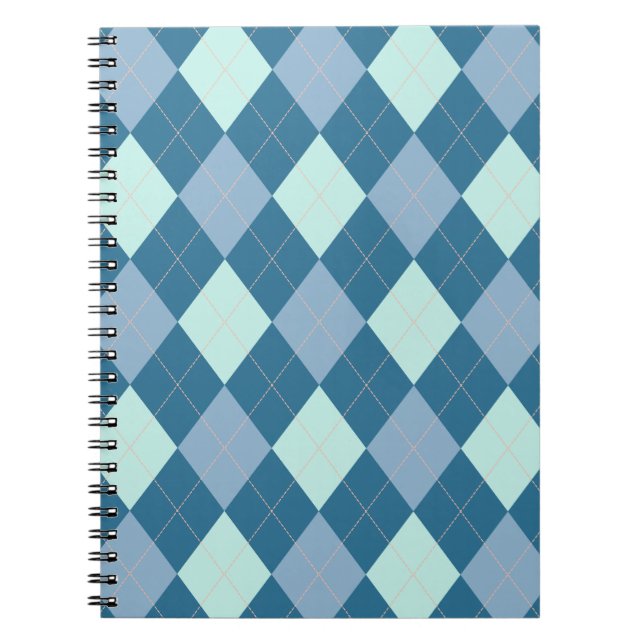 Blue Argyle Vintage Pattern Notebook (Front)