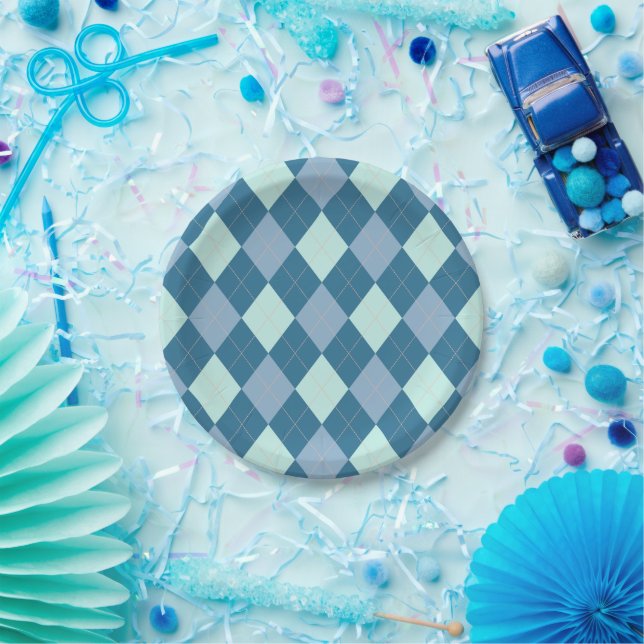 Blue Argyle Vintage Pattern Paper Plate (Party)