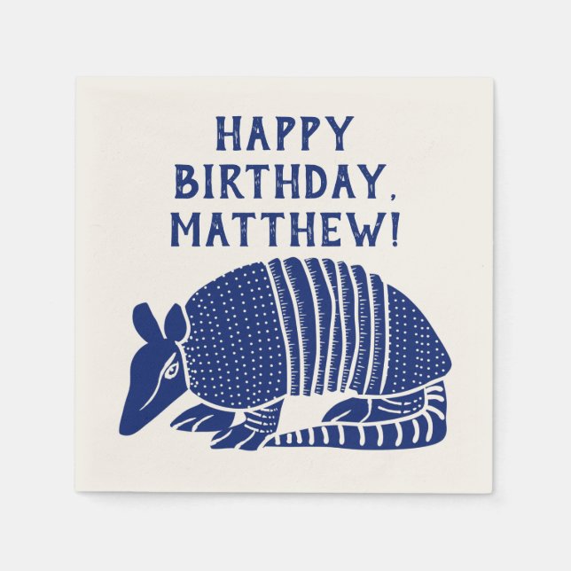 Blue Armadillo Personalised Custom Message Napkin (Front)