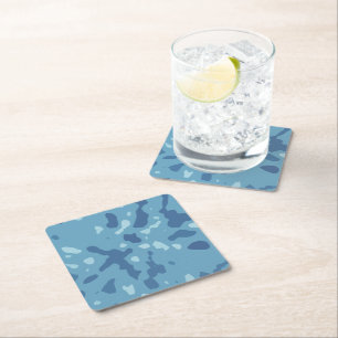 Blue Army Camouflage Pattern Square Paper Coaster