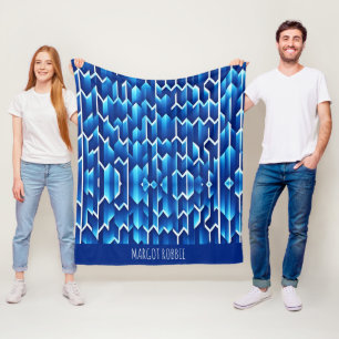 Blue Arrows and Lines Geometric Pattern Fleece Blanket