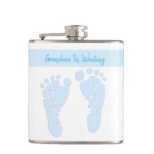 Blue Art Baby Footprints Grandma Pregnancy Hip Flask