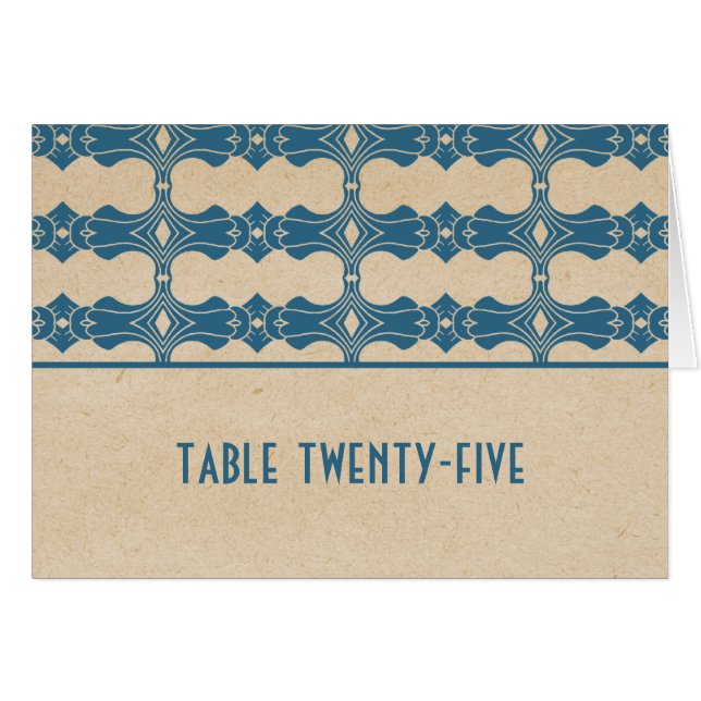 Blue Art Deco Border Table Number Card (Front Horizontal)