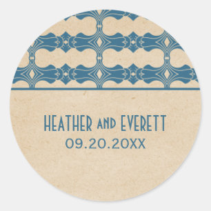 Blue Art Deco Border Wedding Stickers