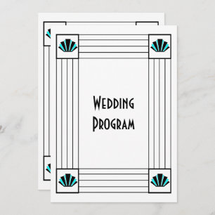 Blue Art Deco Design Wedding Programme