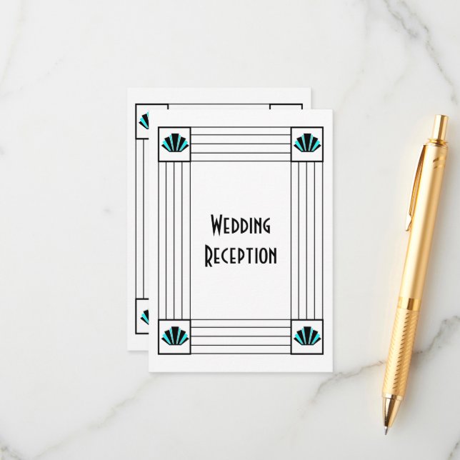 Blue Art Deco Design Wedding Reception Enclosure Card (Front/Back In Situ)