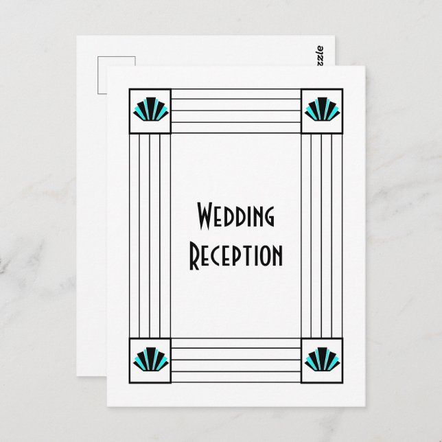 Blue Art Deco Design Wedding Reception Postcard (Front/Back)