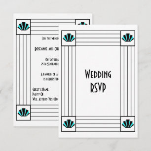Blue Art Deco Design Wedding RSVP Card