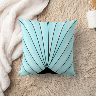 Blue Art Deco Fan Design Cushion