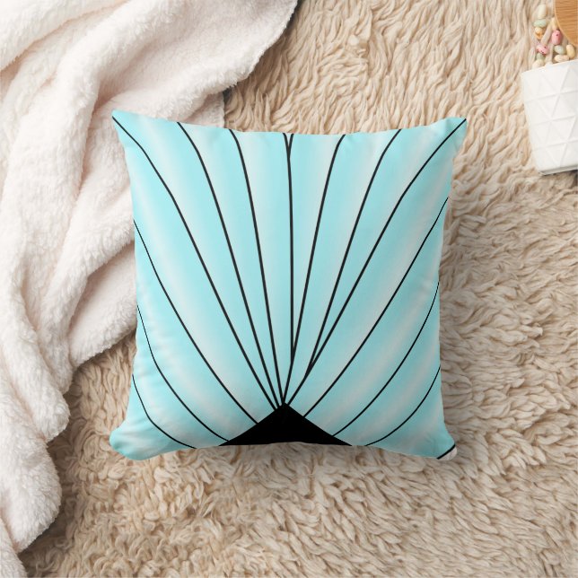 Blue Art Deco Fan Design Cushion (Blanket)