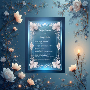 blue art deco ornate frame wedding invite