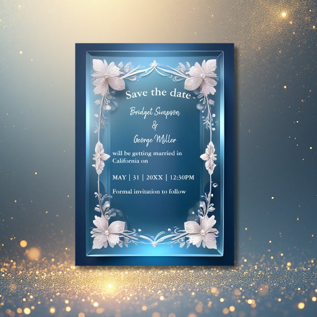 blue art deco ornate frame wedding safe the date  (Creator Uploaded)