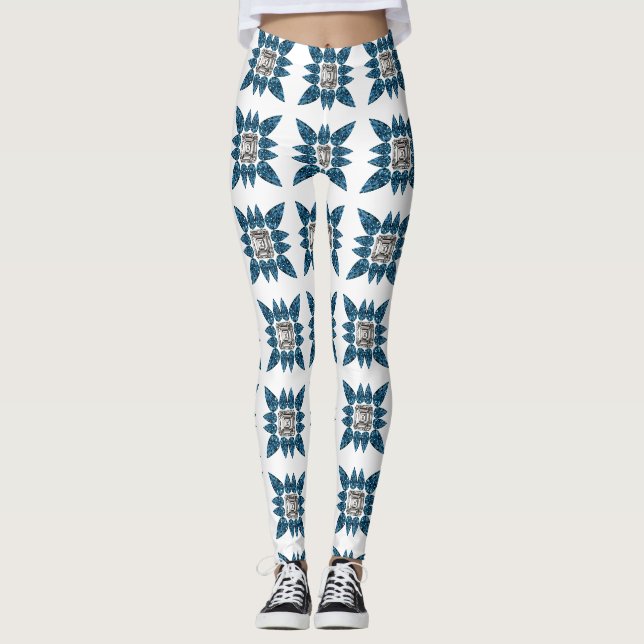 Blue Art Deco Pattern Leggings (Front)