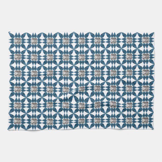 Blue Art Deco Pattern Tea Towel (Horizontal)