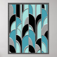 Blue Art Deco Style Abstract Poster