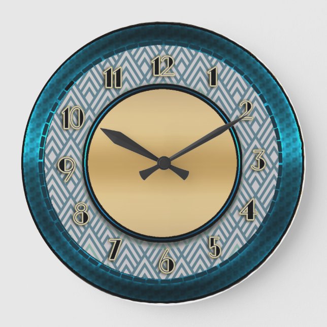 Blue Art Deco Style Large Clock (Front)