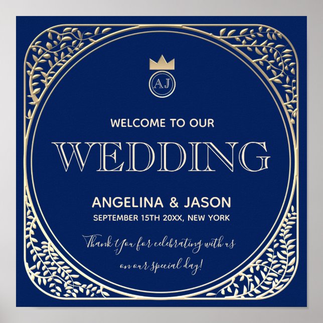 Blue Art Deco Welcome Wedding Poster (Front)