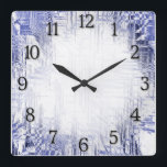 Blue Art Deco with Black Numbers Square Wall Clock<br><div class="desc">Pretty blue art deco design with twelve black numbers</div>