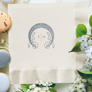 Blue Art Nouveau Monogram Initials Table Decor Napkin