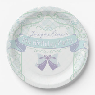 Blue Art Nouveau Princess Birthday Paper Plate