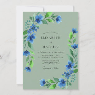 Blue Artistic Bloom Wedding Invitation