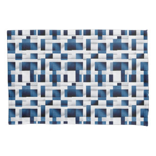 Blue Artistic Chequered Motif Geometric Pattern Pillowcase