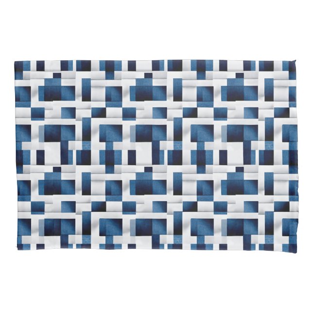 Blue Artistic Chequered Motif | Geometric Pattern Pillowcase (Front)