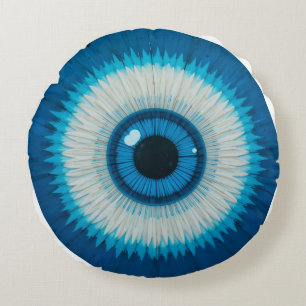 Blue Artistic Evil Eye Design Round Cushion