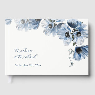 Blue Artistic Floral Wedding Guest Book