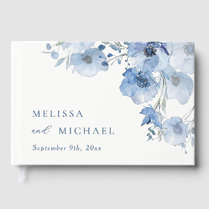 Blue Artistic Watercolor Floral Wedding Guest Book