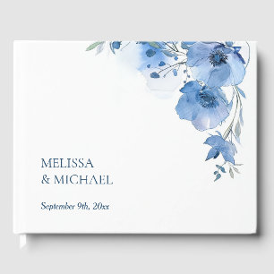 Blue Artistic Watercolor Floral Wedding Guest Book