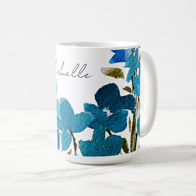 Blue Artistic Wildflowers Watercolor Monogram Coffee Mug (Front Right)